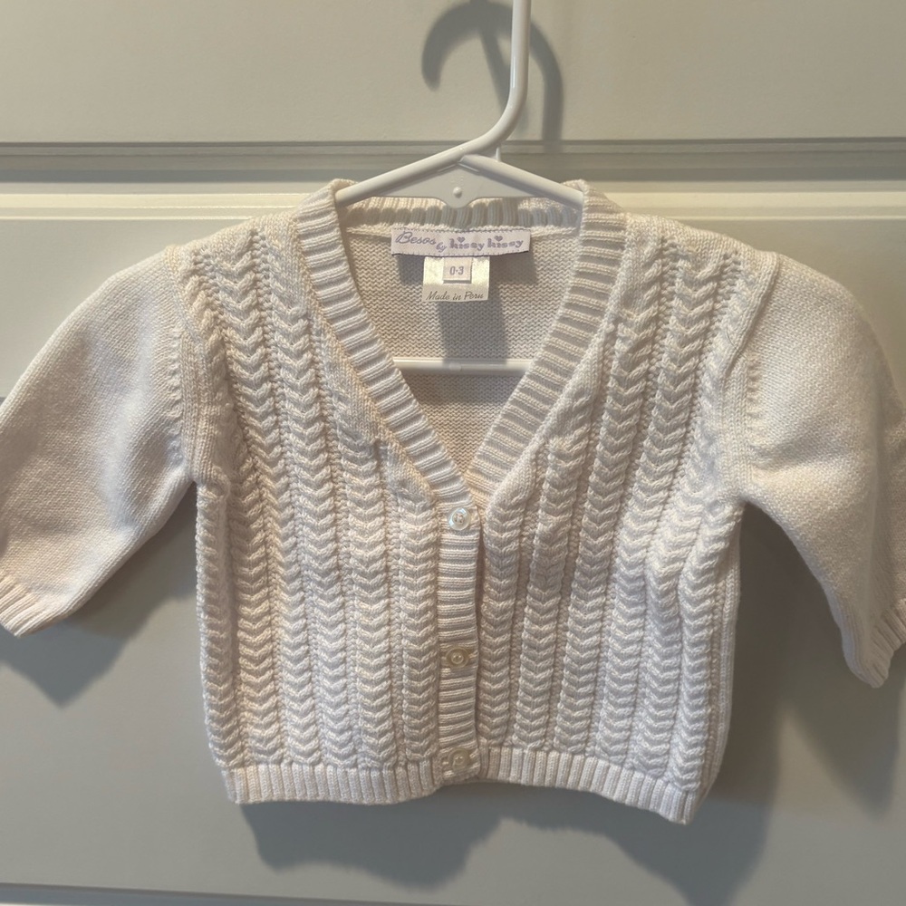 Kissy Kissy White V-Neck Knit Cardigan Size 0-3